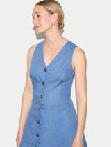 Linen Waistcoat Mini Dress | Blue