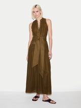Sleeveless Cotton Maxi Dress | Brown