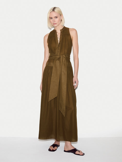Sleeveless Cotton Maxi Dress | Brown