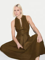 Sleeveless Cotton Maxi Dress | Brown