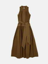 Sleeveless Cotton Maxi Dress | Brown