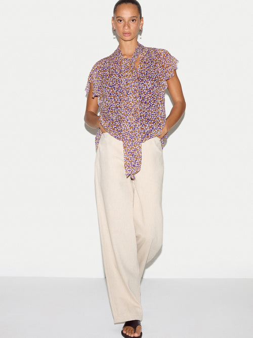 Ditsy Tie Detail Top | Purple