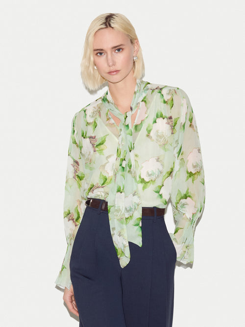 Sketch Rose Georgette Top | Green