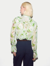 Sketch Rose Georgette Top | Green