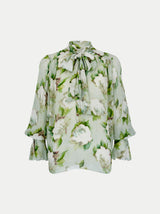 Sketch Rose Georgette Top | Green