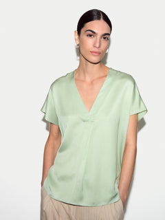 Heavy Satin Pleat Front Top | Pale Green