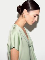 Heavy Satin Pleat Front Top | Pale Green