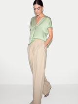 Heavy Satin Pleat Front Top | Pale Green