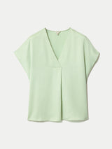 Heavy Satin Pleat Front Top | Pale Green