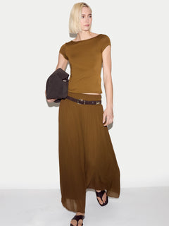 Smocking Chiffon Skirt | Brown