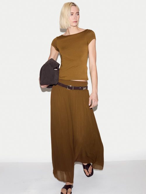 Smocking Chiffon Skirt | Brown