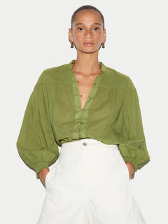 Cotton Balloon Sleeve Top | Green