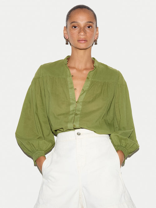 Cotton Balloon Sleeve Top | Green
