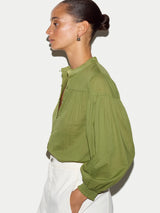 Cotton Balloon Sleeve Top | Green