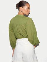 Cotton Balloon Sleeve Top | Green