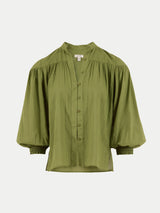 Cotton Balloon Sleeve Top | Green