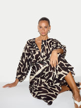 Zebra Midi Shirt Dress | Brown
