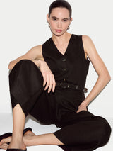 Linen Waistcoat Jumpsuit | Brown