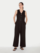 Linen Waistcoat Jumpsuit | Brown