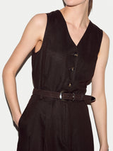 Linen Waistcoat Jumpsuit | Brown
