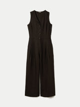 Linen Waistcoat Jumpsuit | Brown