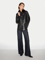 Shearling Collar Leather Jacket | Black
