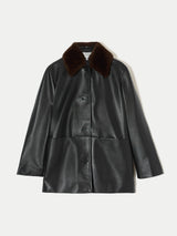 Shearling Collar Leather Jacket | Black