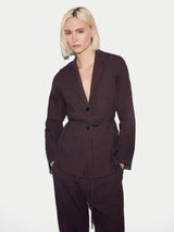 Cotton Linen Stripe Relaxed Jacket | Navy