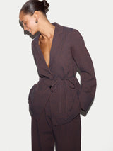 Cotton Linen Stripe Relaxed Jacket | Navy