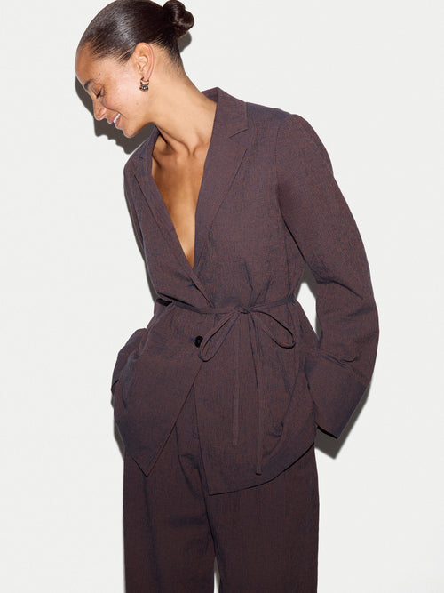 Cotton Linen Stripe Relaxed Jacket | Navy