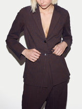 Cotton Linen Stripe Relaxed Jacket | Navy
