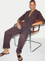 Cotton Linen Stripe Relaxed Jacket | Navy
