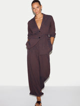 Cotton Linen Stripe Relaxed Jacket | Navy
