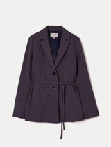 Cotton Linen Stripe Relaxed Jacket | Navy