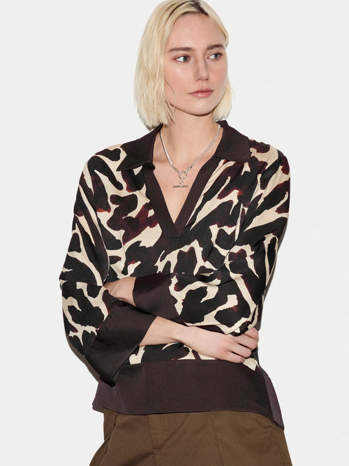 Zebra Satin Long Sleeved Shirt | Brown