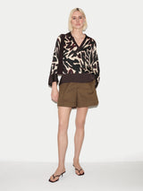 Zebra Satin Long Sleeved Shirt | Brown