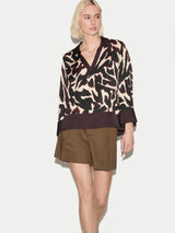 Zebra Satin Long Sleeved Shirt | Brown