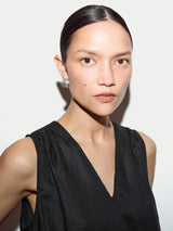 V Neck Sleeveless Linen Dress | Black