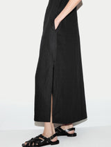 V Neck Sleeveless Linen Dress | Black