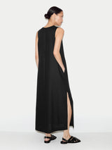 V Neck Sleeveless Linen Dress | Black