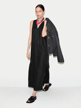 V Neck Sleeveless Linen Dress | Black