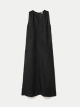 V Neck Sleeveless Linen Dress | Black