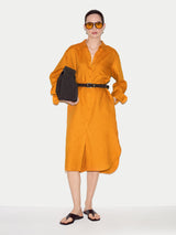 Linen Relaxed Shirt Dress | Orange