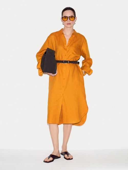 Linen Relaxed Shirt Dress | Orange