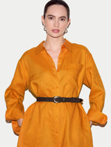 Linen Relaxed Shirt Dress | Orange