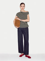 Stripe Asymmetric Neck Top | Navy
