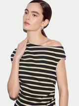 Stripe Asymmetric Neck Top | Navy