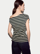 Stripe Asymmetric Neck Top | Navy