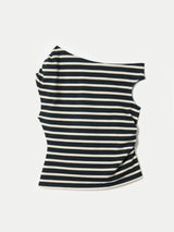 Stripe Asymmetric Neck Top | Navy