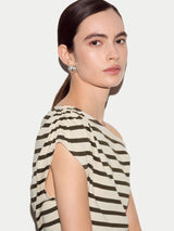 Stripe Asymmetric Neck Top | Khaki